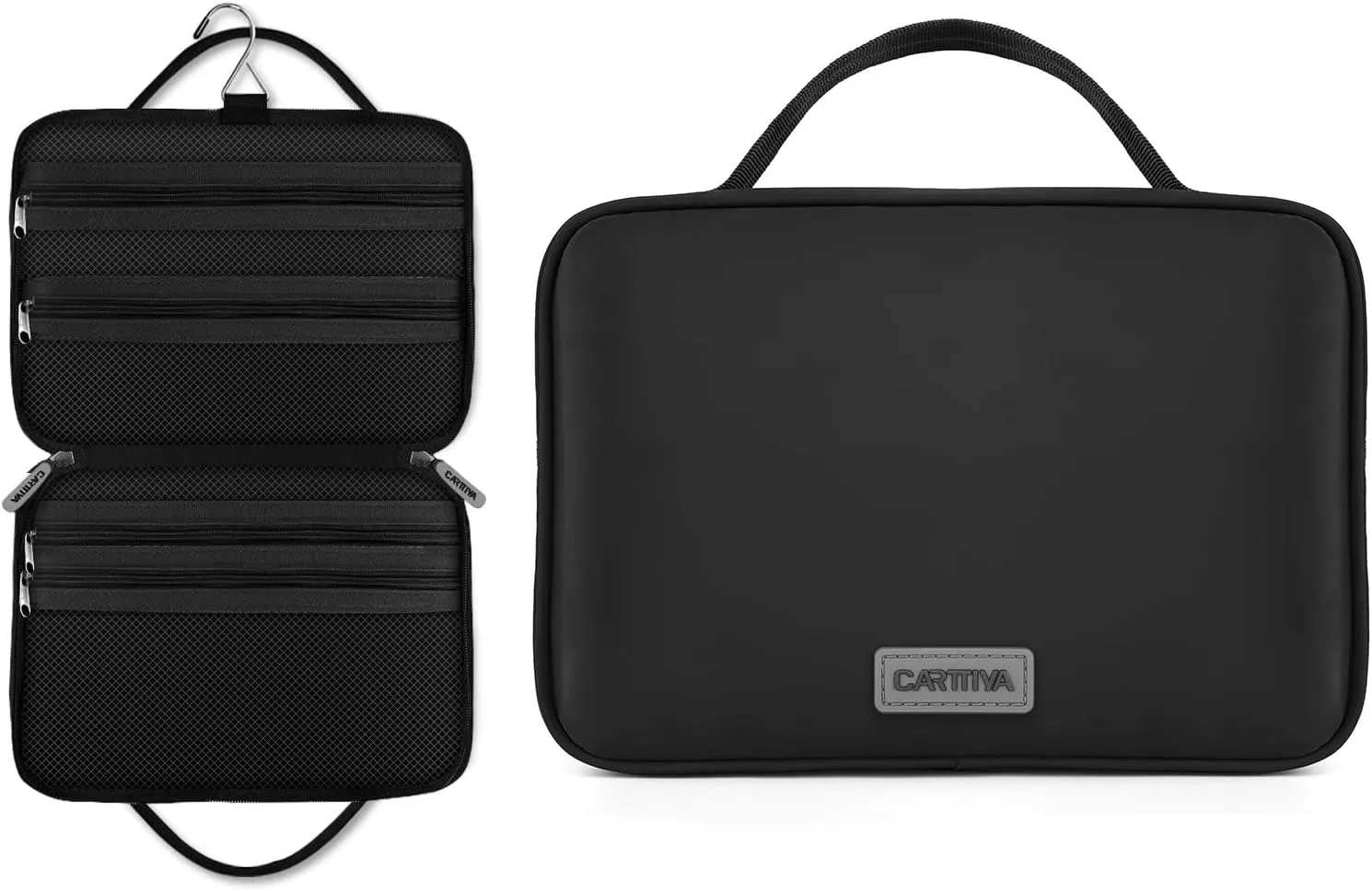 Travel Toiletry Bag for Women & Men, Portable Travel Cosmetic Bag with Hanging Hook, Water-proof Toiletry Organizer for Accessories, Shampoo, Full-size Container, Toiletries, Black