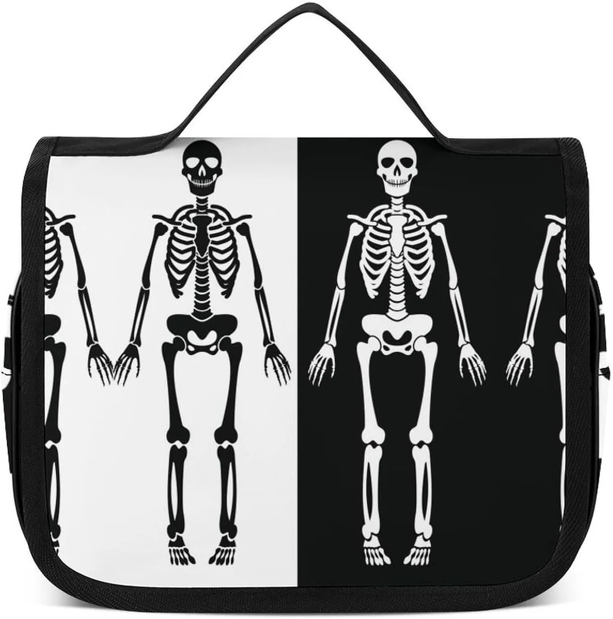 Travel Toiletry Bag for Women Men, Waterproof Makeup Bag Shaving Bag with Hanging Hook, Portable Toiletry Organizer Compatible with Skeleton Black And White for Traveling and Camping