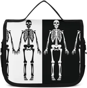 Travel Toiletry Bag for Women Men, Waterproof Makeup Bag Shaving Bag with Hanging Hook, Portable Toiletry Organizer Compatible with Skeleton Black And White for Traveling and Camping