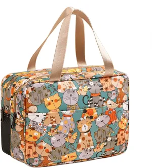 Travel Toiletry Bag for Women, Waterproof Shower Bag with Handy Handle, Makeup Cosmetic Organizer Bag for Travel Toiletries Accessories (Fancy Cat Pattern - XL)