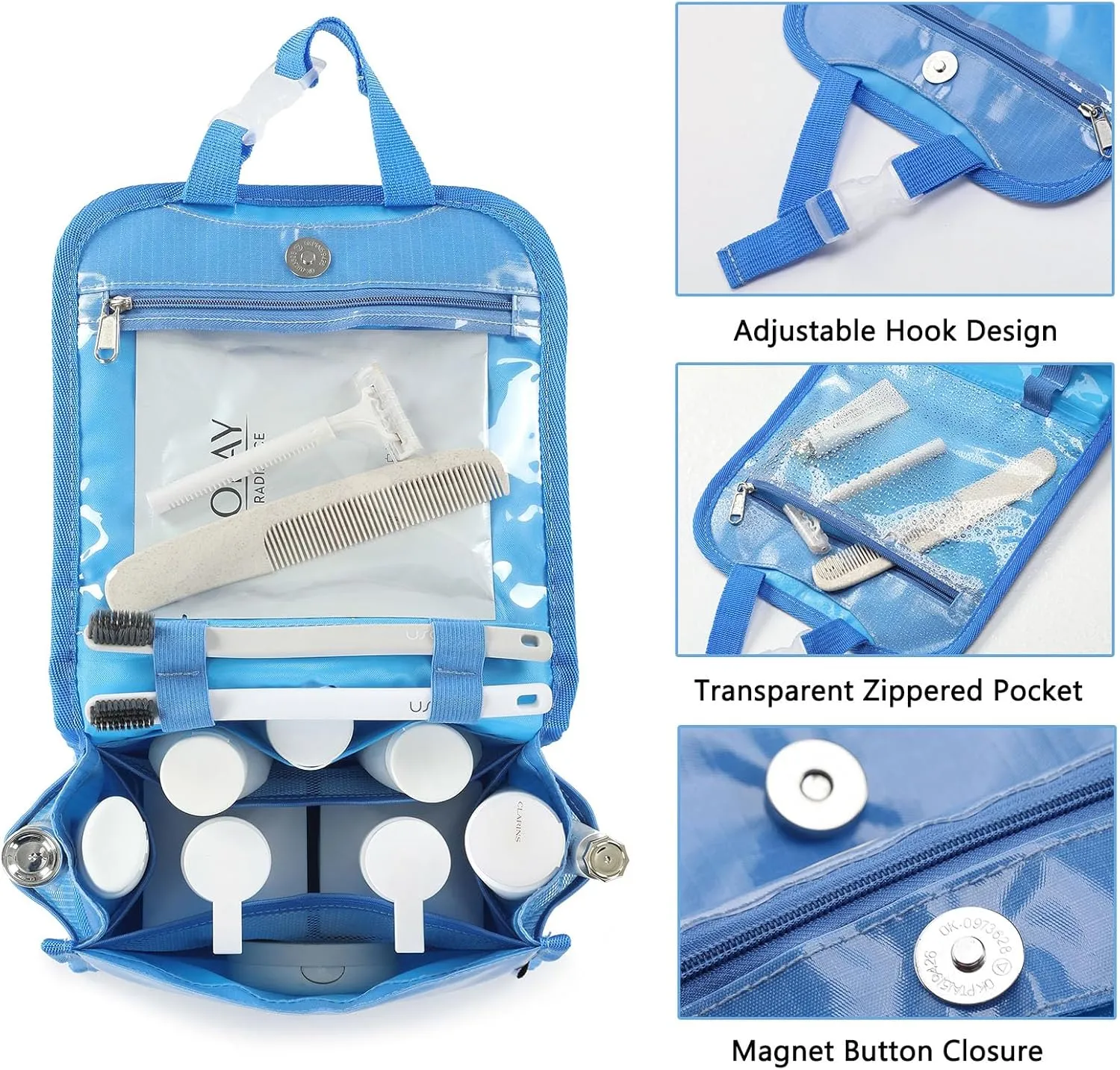 Travel Toiletry Bag for Women with Hanging Hook, Water-resistant Makeup Cosmetic Bag Hanging Organizer for Shampoo, Full Sized Container, Toiletries Scandihome Series