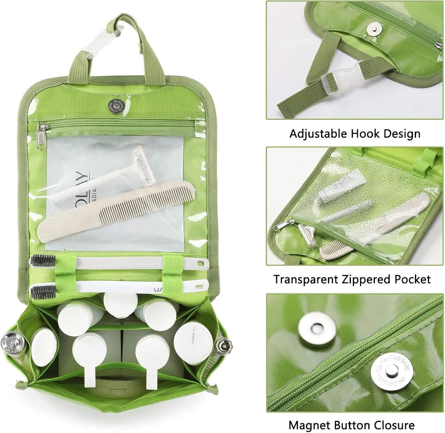 Travel Toiletry Bag for Women with Hanging Hook, Water-resistant Makeup Cosmetic Bag Hanging Organizer for Shampoo, Full Sized Container, Toiletries Scandihome Series