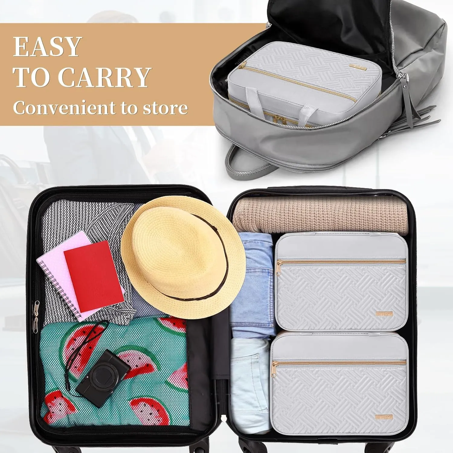 Travel Toiletry Bag - Spacious Toiletry Bag with Hanging Hook, Waterproof Makeup Bag for Women & Men, Travel Essentials (Medium-White)