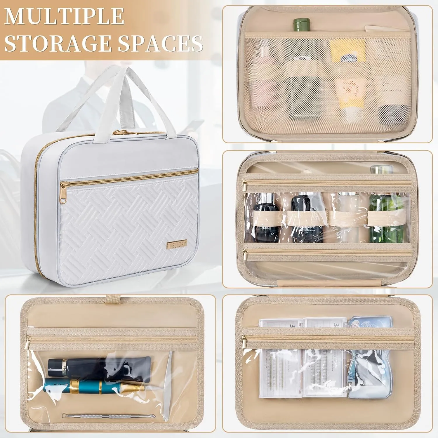 Travel Toiletry Bag - Spacious Toiletry Bag with Hanging Hook, Waterproof Makeup Bag for Women & Men, Travel Essentials (Medium-White)