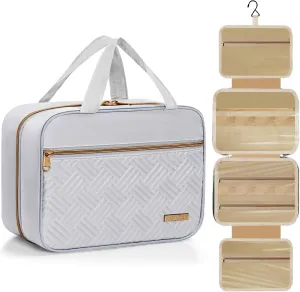 Travel Toiletry Bag - Spacious Toiletry Bag with Hanging Hook, Waterproof Makeup Bag for Women & Men, Travel Essentials (Medium-White)