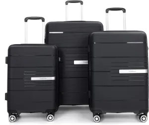 Travelhouse Amalodie Hardshell Upright Spinner Wheel Suitcase Set PP ABS, Lightweight Checked Carry-On Luggage 3-Piece Set with Spinner Wheels TSA Locks 20" 24" 28" (Jet Black)