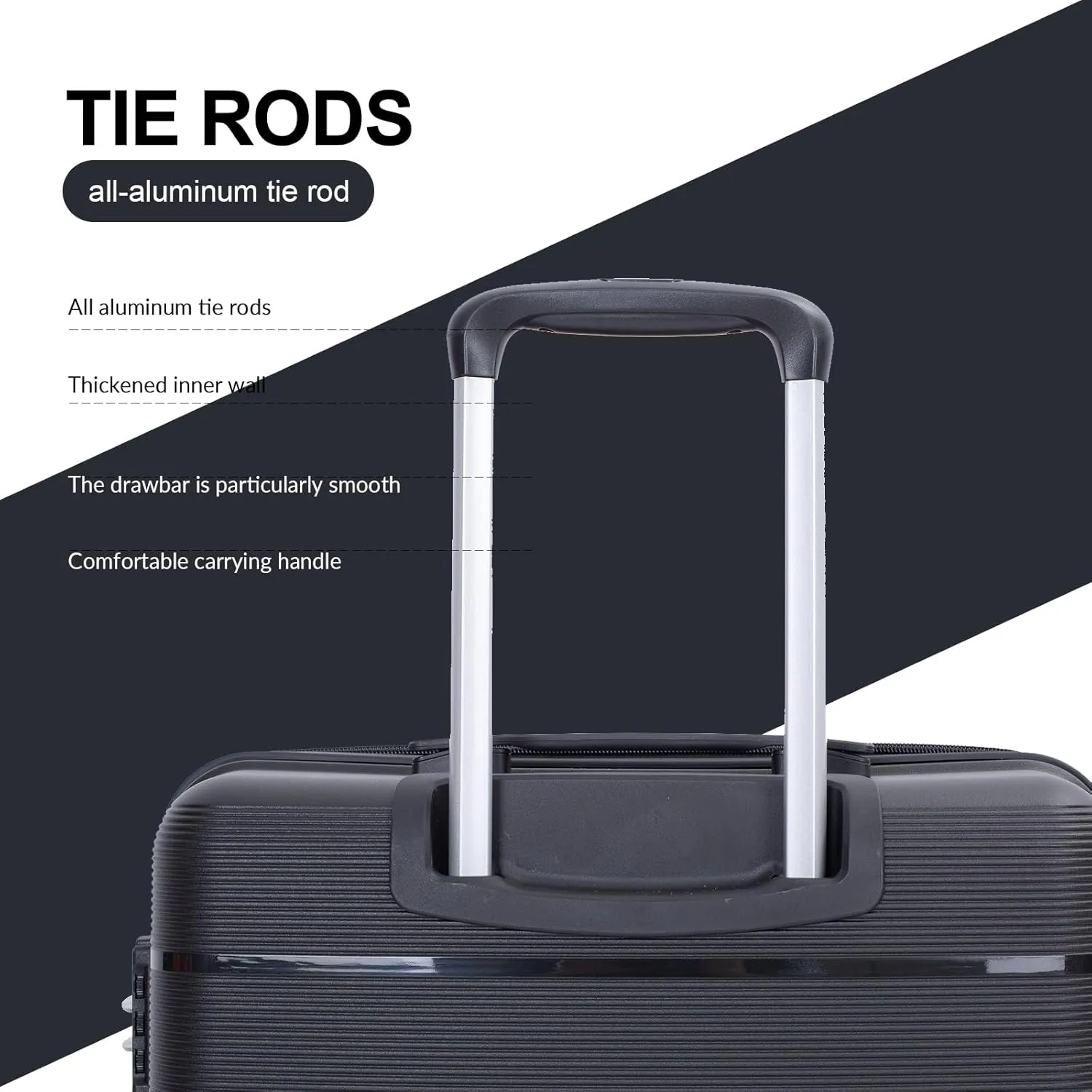 Travelhouse Amalodie Hardshell Upright Spinner Wheel Suitcase Set PP ABS, Lightweight Checked Carry-On Luggage 3-Piece Set with Spinner Wheels TSA Locks 20" 24" 28" (Jet Black)