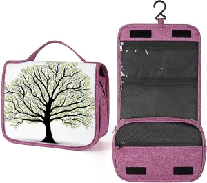 Tree Of Life Print,Makeup Bag Cosmetic Travel Bag with Hanging Hook,Leaves and Branches Nature Art,Water-resistant Make Up Bag Organizer for,Full-size Container,Toiletries,Black White Green