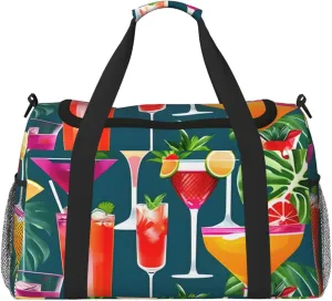 Tropical Cocktail Print Travel Hand Travel Bag Weekender Overnight Carry On Tote Foldable Crossbody Bag