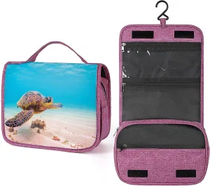 Turtle Pattern,Travel Toiletry Hanging Bag Waterproof Bags,Hawaiian Green Sea Turtle Ocean Photo,Makeup bag Organizers, Cosmetic Travel-Sized Container,Large Capacity for Women,Brown Blue