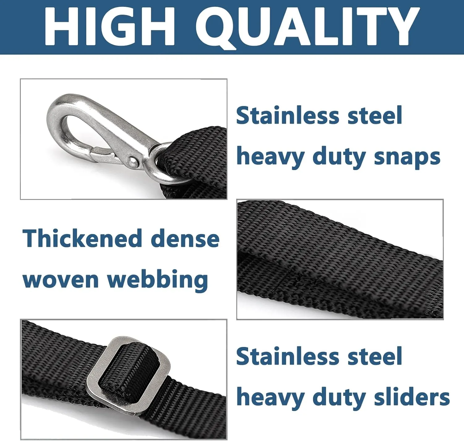 Two Hooks Adjustable Bimini Boat Top Straps,23"~60" Marine Awning Webbing Straps, Pack of 2