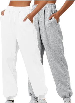 Two Pieces Sweat Pants for Womens Straight Legs Winter Sweatpants with Pockets Casual Joggers Pants Fall Outfits 2024