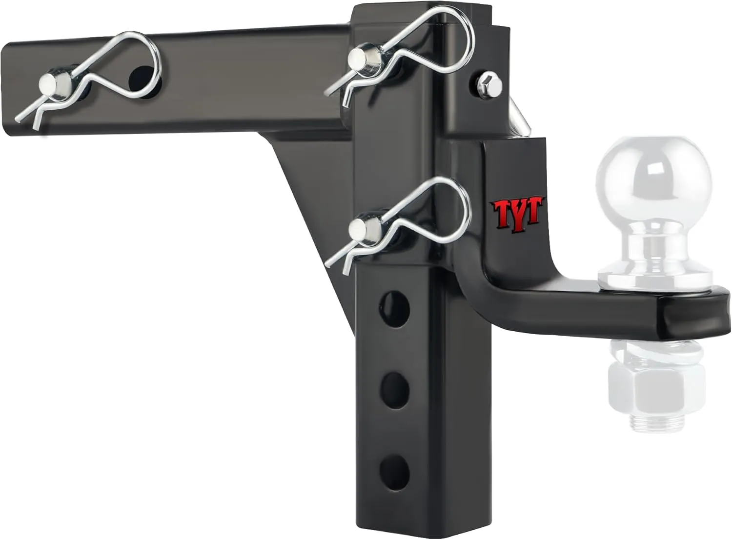 TYT Adjustable Trailer Hitch Ball Mount, 6-Position Tow Hitch, Fits 2-Inch Receiver, with 1" Hitch Ball Hole, 9-1/2" Drop & 8-1/4" Rise Drop Hitch, 7500 lbs