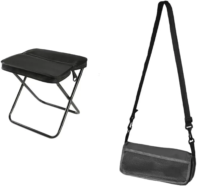 Ultralight Camp Stool - 265Lb Capacity Portable Folding Footrest for Camping, Hiking Backpacking - Compact Carry, Black/Khaki/Green (Black)