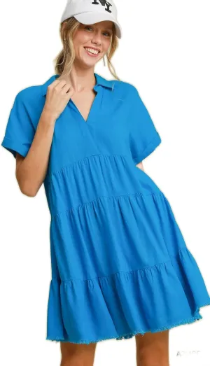 Umgee Linen Folded Sleeve Tiered Dress