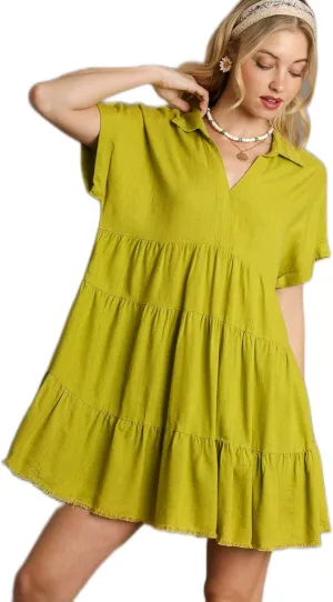 Umgee Linen Folded Sleeve Tiered Dress