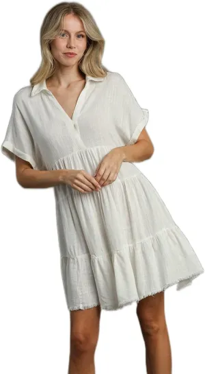 Umgee Linen Folded Sleeve Tiered Dress
