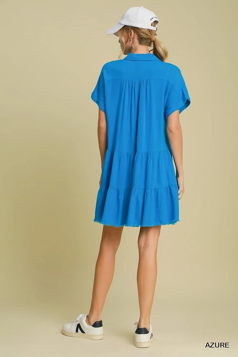 Umgee Linen Folded Sleeve Tiered Dress