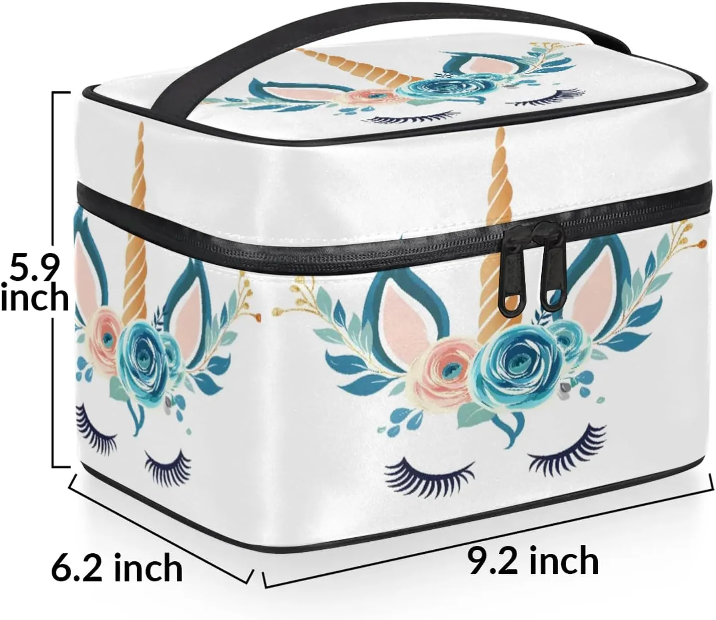 Unicorn Cute Horse Head Travel Toiletry Bag Large Capacity Makeup Case Organizer with Handle Cosmetic Case for Women Girls