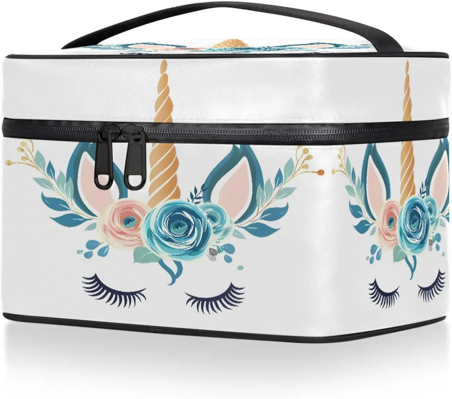 Unicorn Cute Horse Head Travel Toiletry Bag Large Capacity Makeup Case Organizer with Handle Cosmetic Case for Women Girls