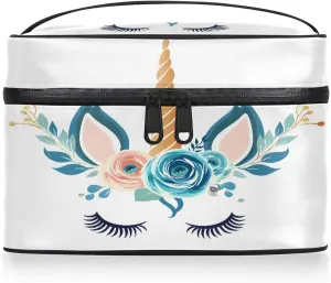 Unicorn Cute Horse Head Travel Toiletry Bag Large Capacity Makeup Case Organizer with Handle Cosmetic Case for Women Girls