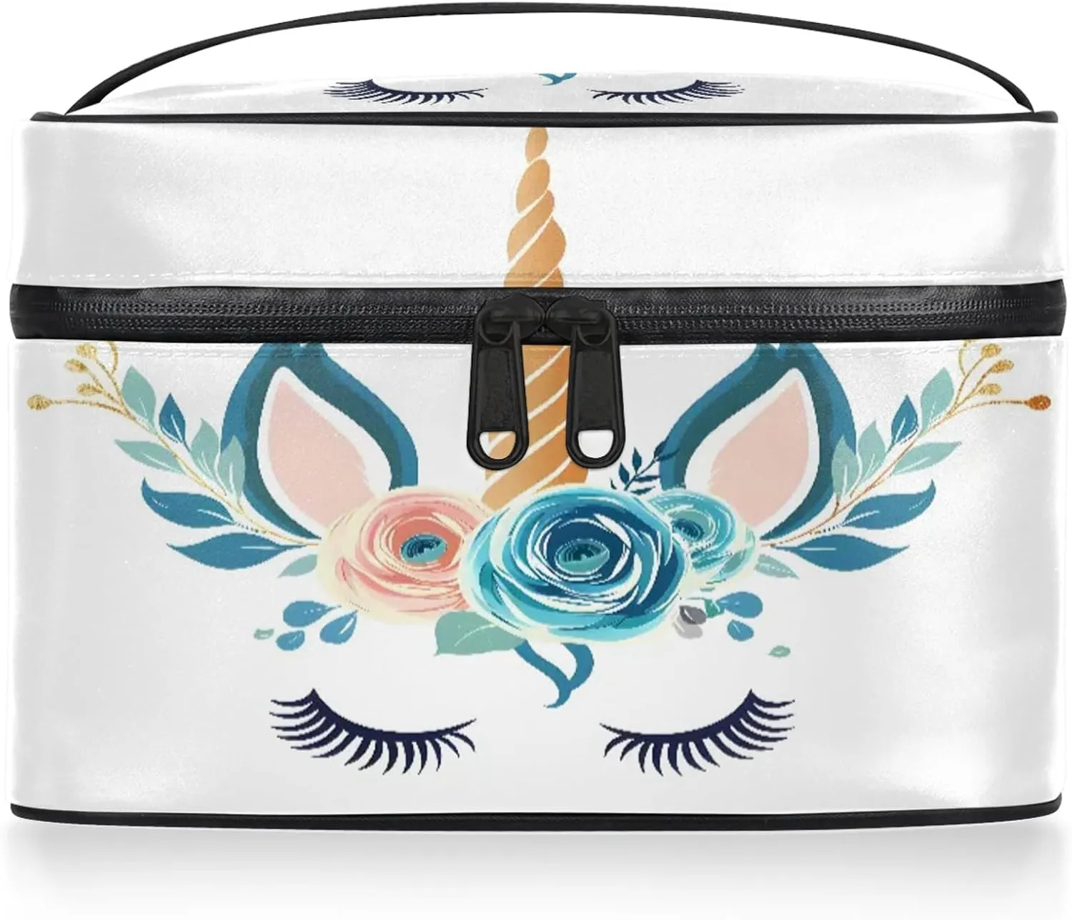 Unicorn Cute Horse Head Travel Toiletry Bag Large Capacity Makeup Case Organizer with Handle Cosmetic Case for Women Girls