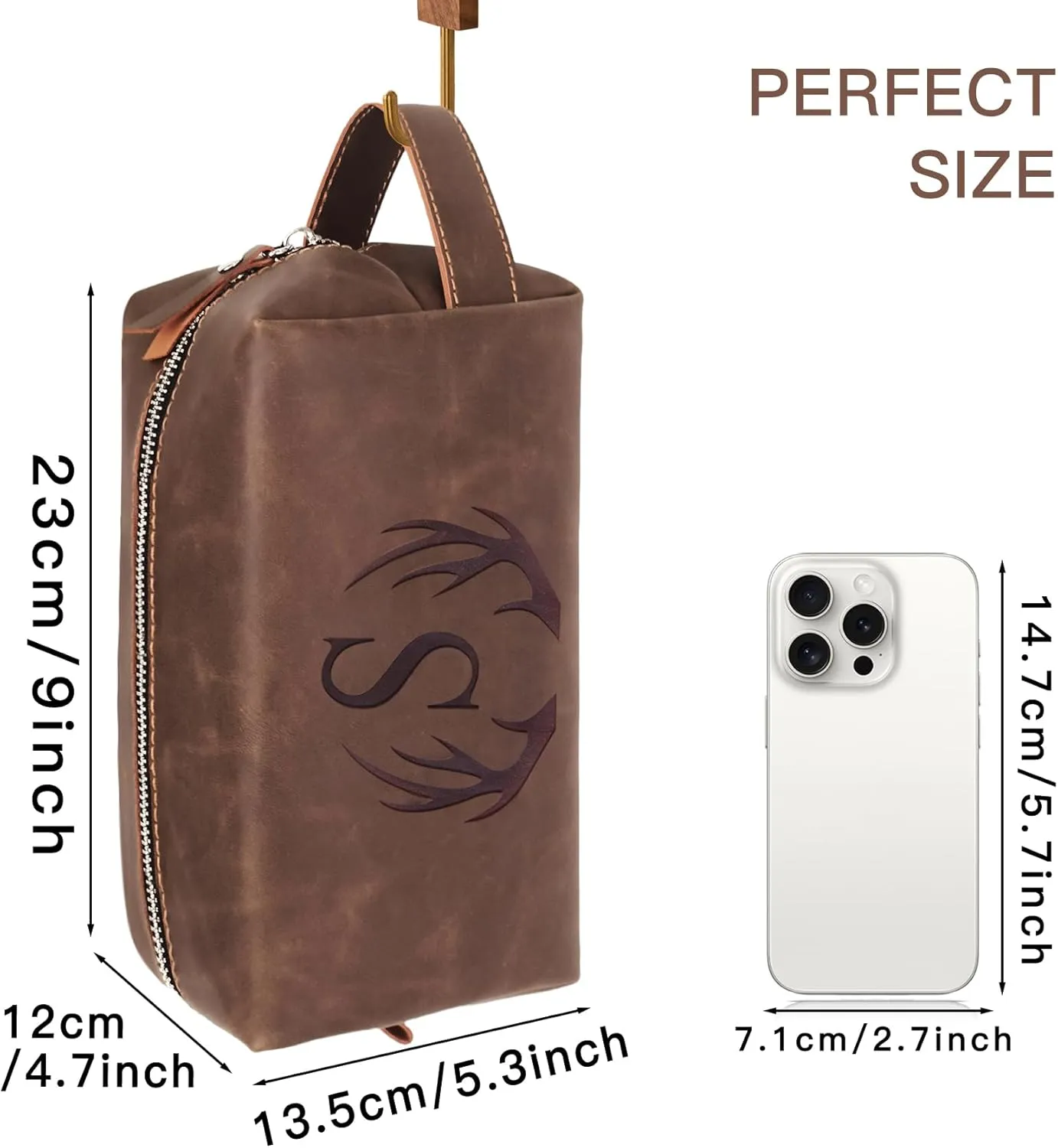 Unique Fathers Day Birthday Gifts Engraved Initial Travel Toiletry Bag for Men Personalized PU Leather Waterproof Shaving Bag for Toiletries Accessories Travel Essentials for Him (J)