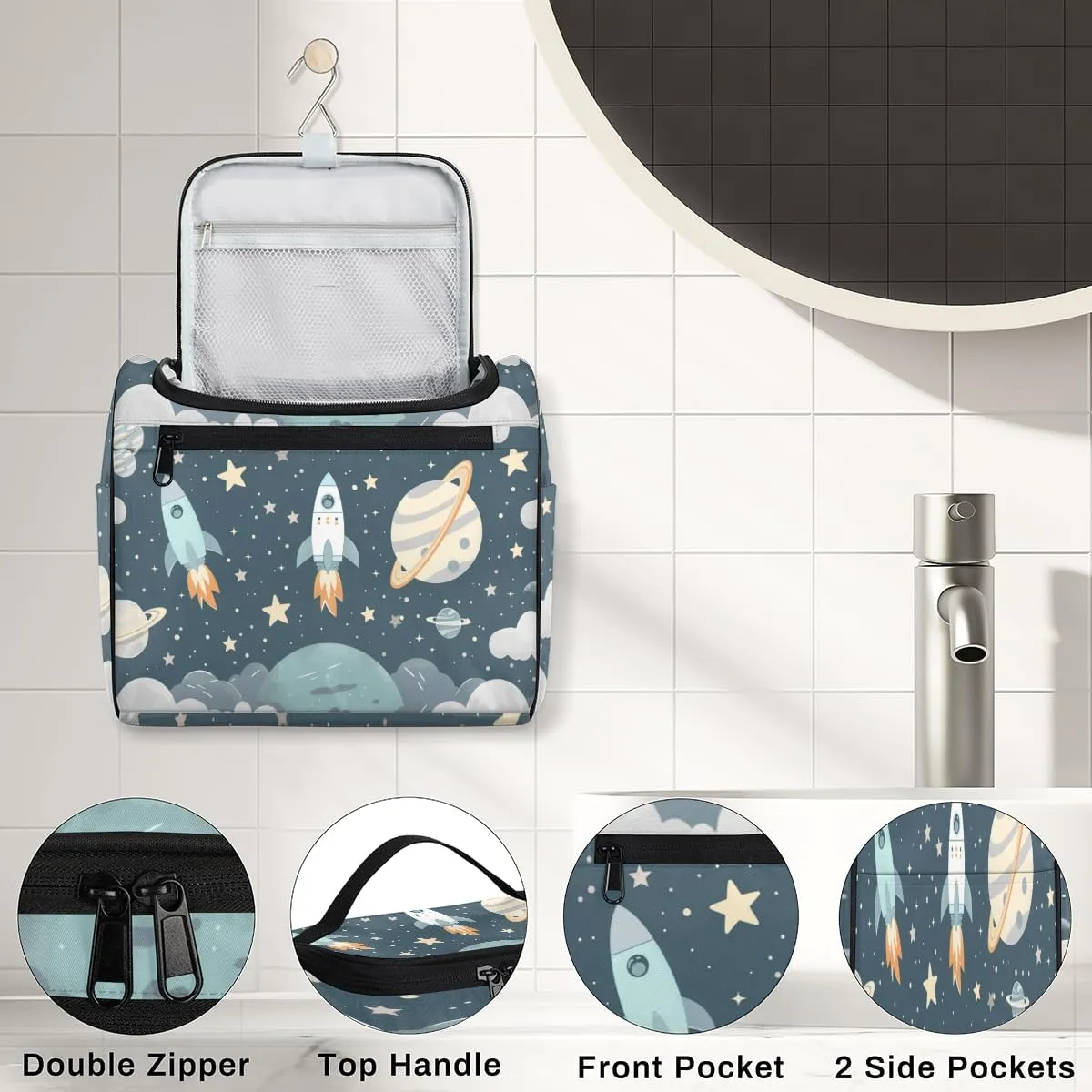 Universe Galaxy Space Travel Toiletry Bag for Women Large Capacity Wide-open Makeup Organizer Cosmetic Travel Bags for Toiletries