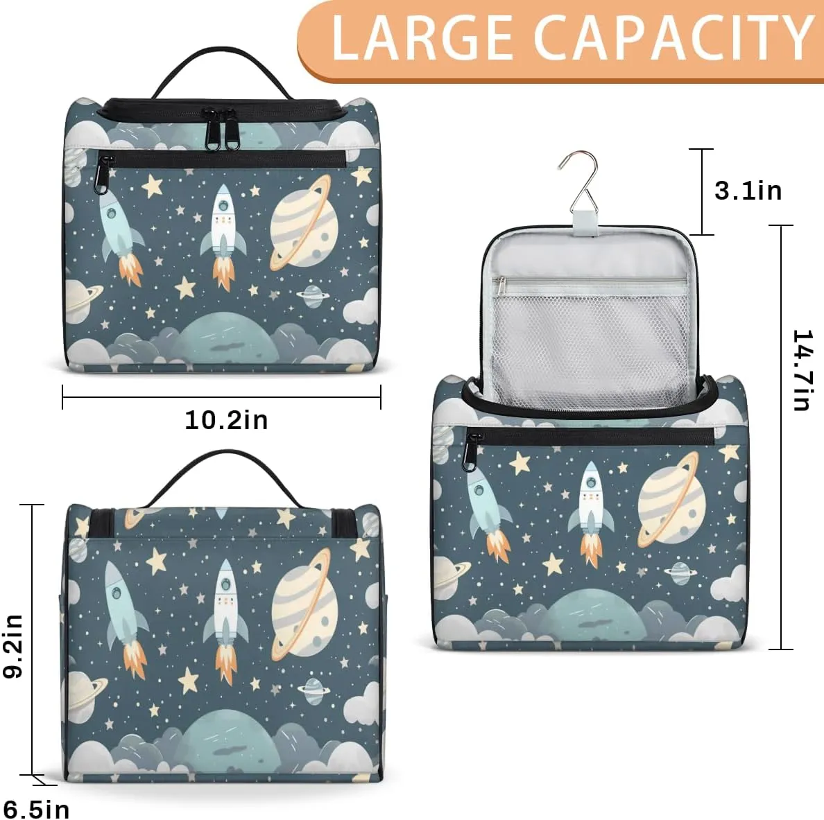 Universe Galaxy Space Travel Toiletry Bag for Women Large Capacity Wide-open Makeup Organizer Cosmetic Travel Bags for Toiletries