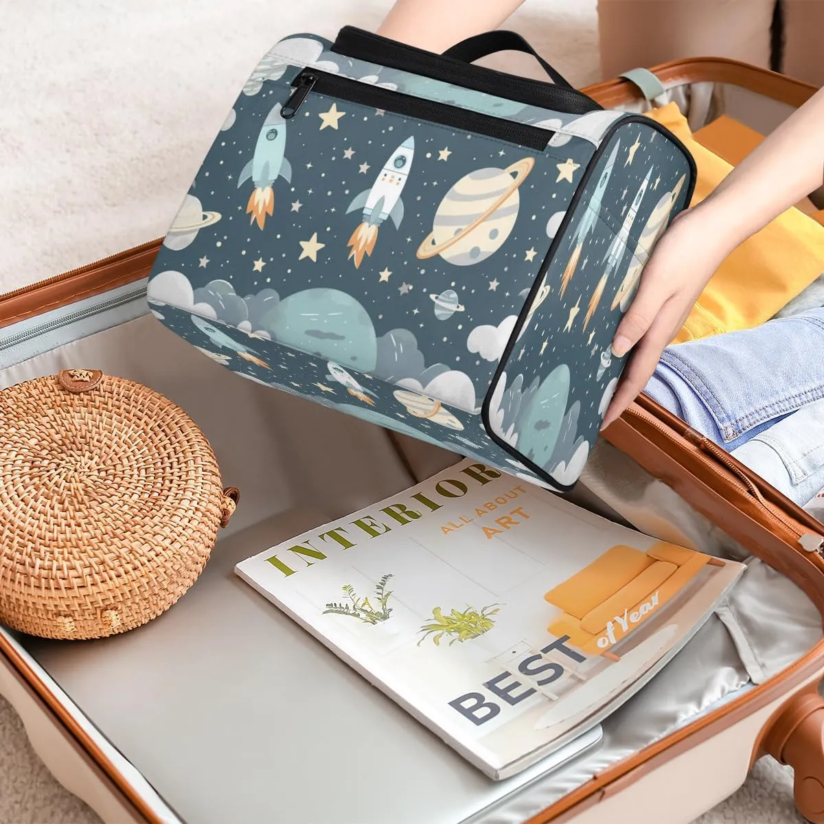 Universe Galaxy Space Travel Toiletry Bag for Women Large Capacity Wide-open Makeup Organizer Cosmetic Travel Bags for Toiletries