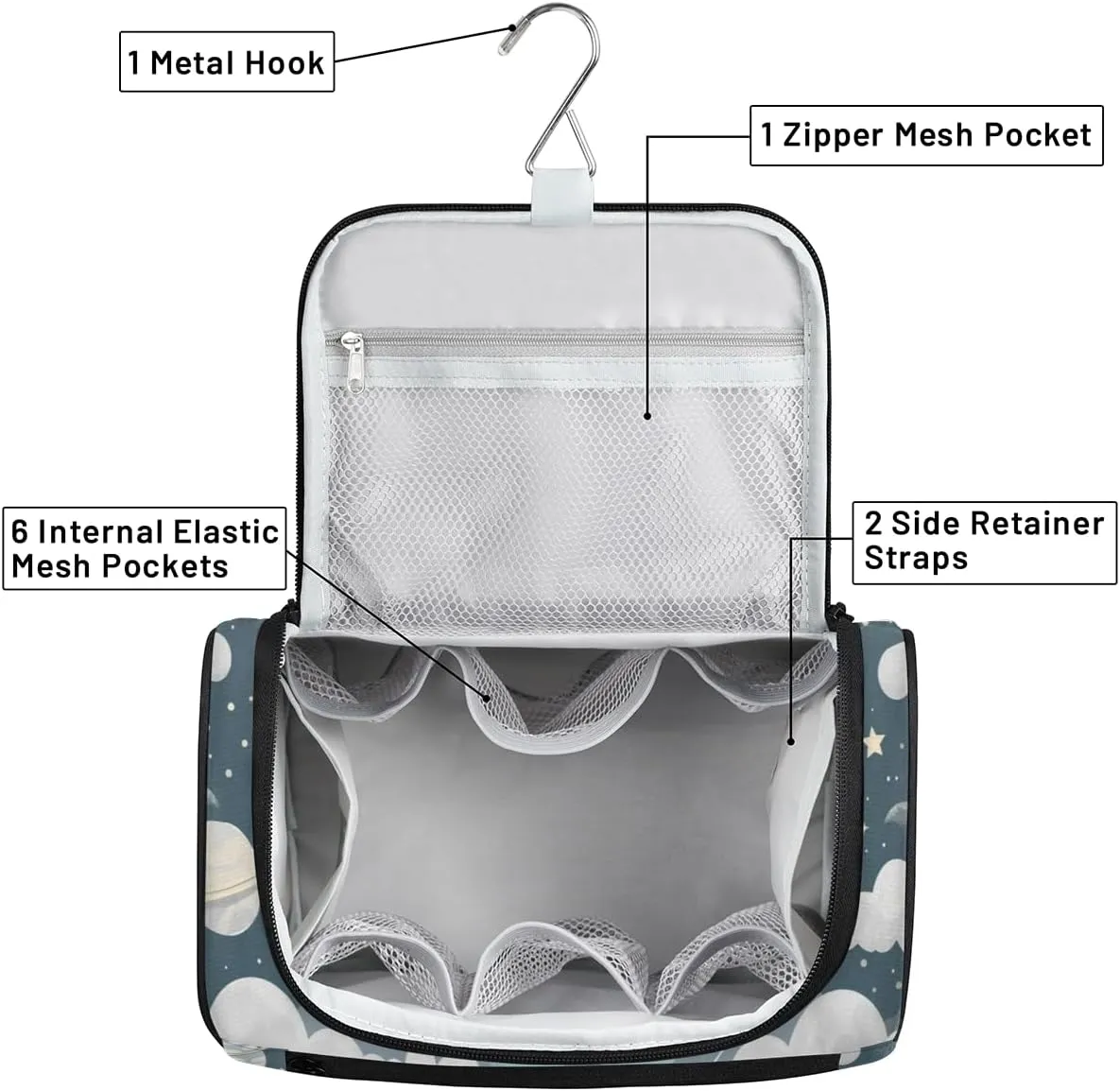 Universe Galaxy Space Travel Toiletry Bag for Women Large Capacity Wide-open Makeup Organizer Cosmetic Travel Bags for Toiletries