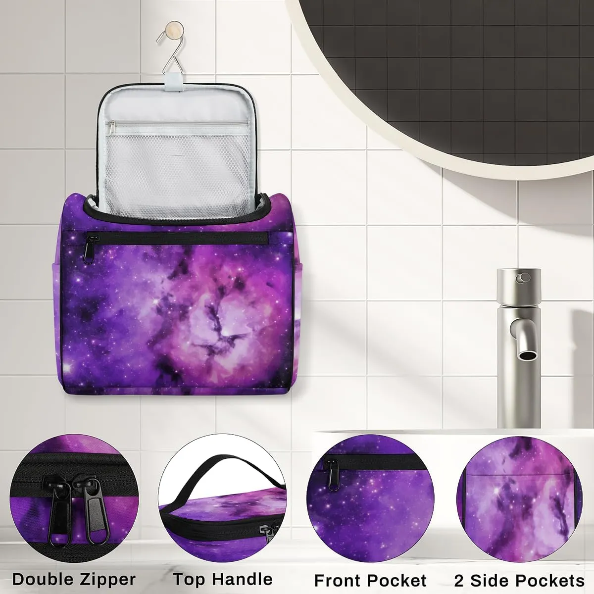 Universe Outer Space Theme Large Travel Toiletry Bag for Women, Travel Organizer for Toiletries, Waterproof Makeup Cosmetic Bag with Handle