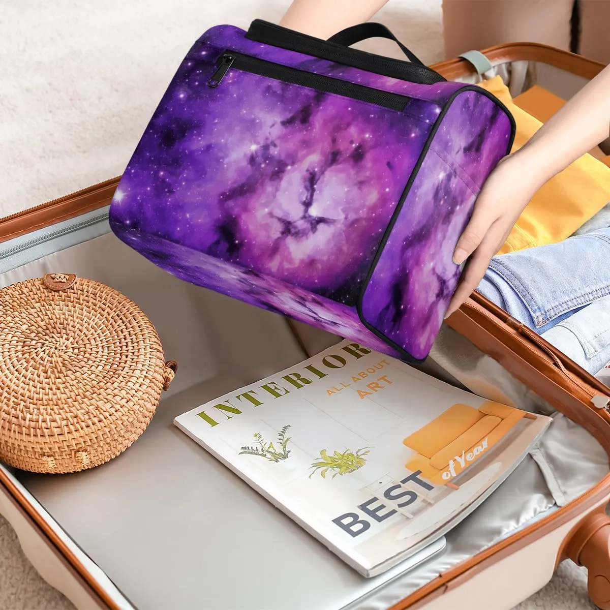 Universe Outer Space Theme Large Travel Toiletry Bag for Women, Travel Organizer for Toiletries, Waterproof Makeup Cosmetic Bag with Handle