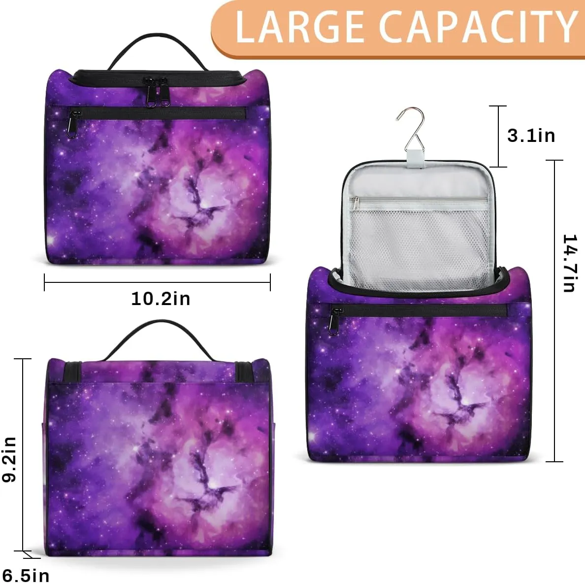 Universe Outer Space Theme Large Travel Toiletry Bag for Women, Travel Organizer for Toiletries, Waterproof Makeup Cosmetic Bag with Handle
