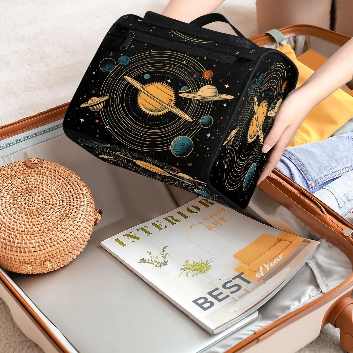 Universe Solar System Planets Travel Toiletry Bag for Women Large Capacity Wide-open Makeup Organizer Cosmetic Travel Bags for Toiletries
