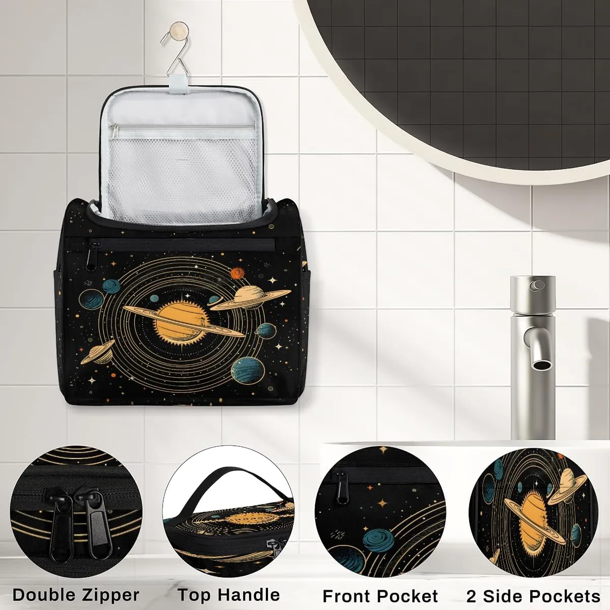 Universe Solar System Planets Travel Toiletry Bag for Women Large Capacity Wide-open Makeup Organizer Cosmetic Travel Bags for Toiletries