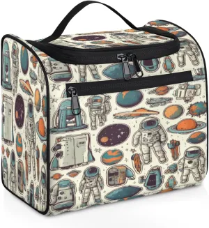 Universe Spacecraft Astronaut Toiletry Bag for Women, Hanging Travel Toiletry Bag, Water-resistant Cosmetic Makeup Organizer for Toiletries and Cosmetics, Bathroom Shower Bag with Handle and Hook