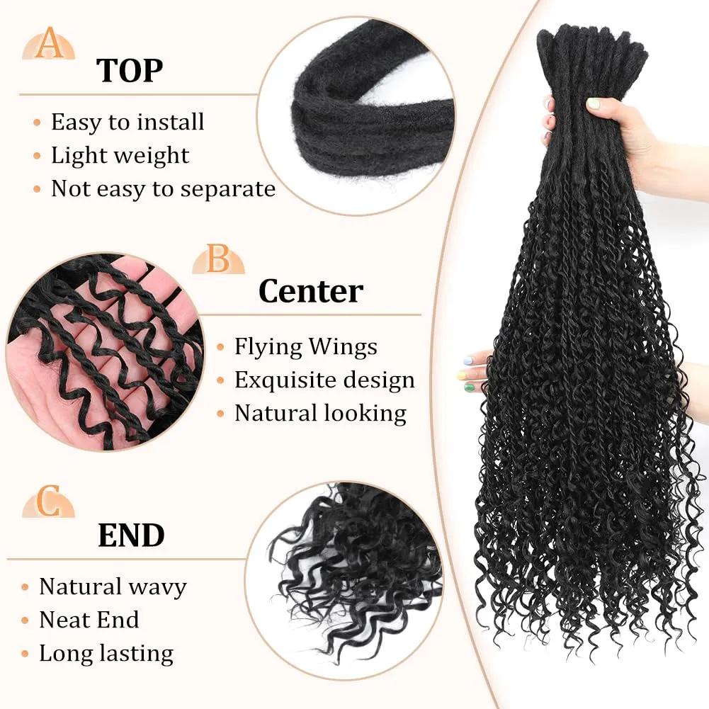 Upgraded Boho Dreads Synthetic Boho Double Ended Dreads with Twist Braids 24inches 10 Strands Thin Soft DE Dreadlock Extensions with Upgraded Strands for Women (1B#)