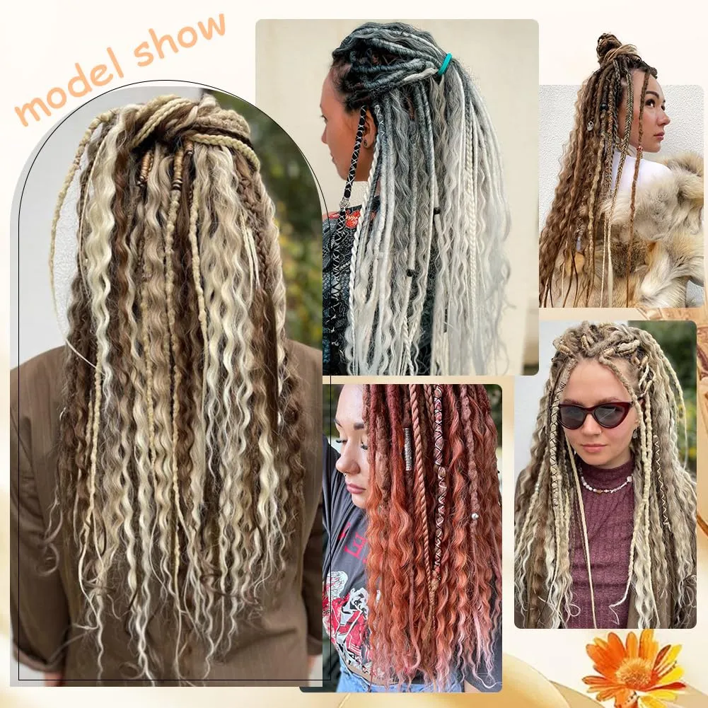 Upgraded Boho Dreads Synthetic Boho Double Ended Dreads with Twist Braids 24inches 10 Strands Thin Soft DE Dreadlock Extensions with Upgraded Strands for Women (1B#)