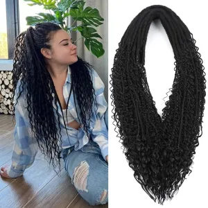 Upgraded Boho Dreads Synthetic Boho Double Ended Dreads with Twist Braids 24inches 10 Strands Thin Soft DE Dreadlock Extensions with Upgraded Strands for Women (1B#)
