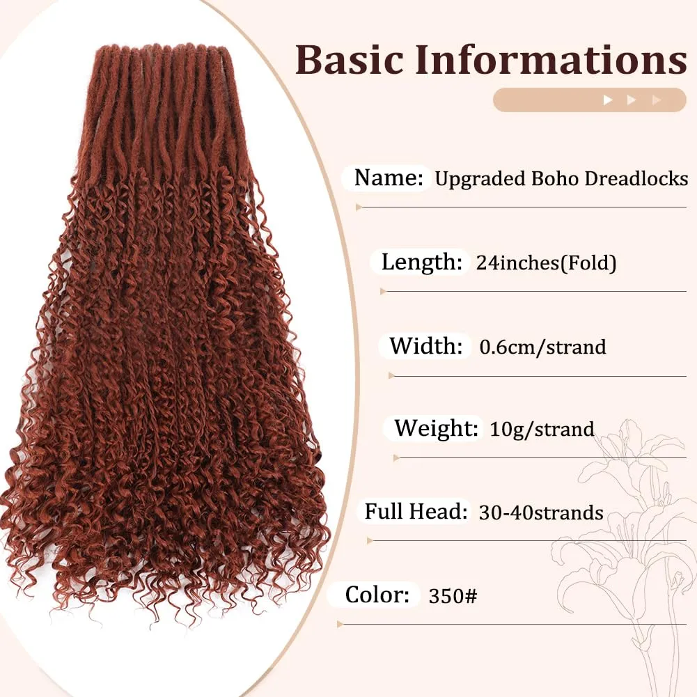 Upgraded Boho Dreads Synthetic Boho Double Ended Dreads with Twist Braids 24inches 10 Strands Thin Soft DE Dreadlock Extensions with Upgraded Strands for Women (350#)