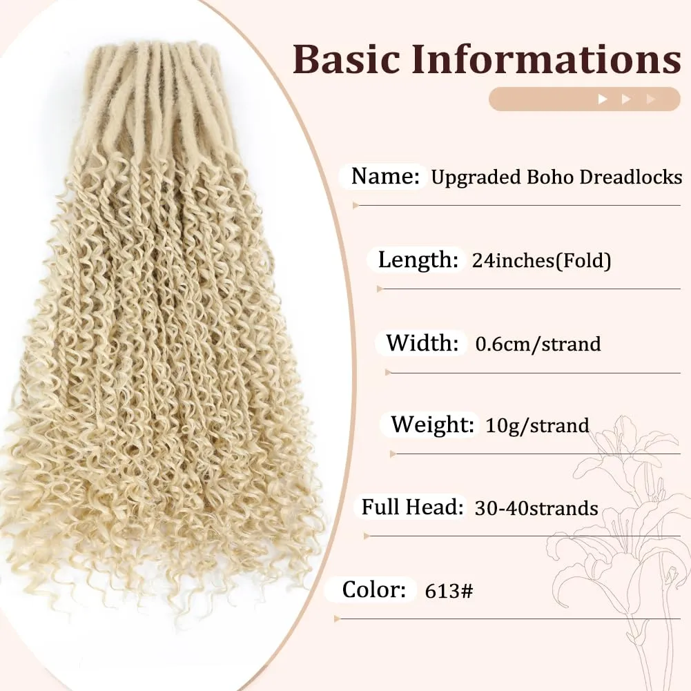 Upgraded Boho Dreads Synthetic Boho Double Ended Dreads with Twist Braids 24inches 10 Strands Thin Soft DE Dreadlock Extensions with Upgraded Strands for Women (613#)