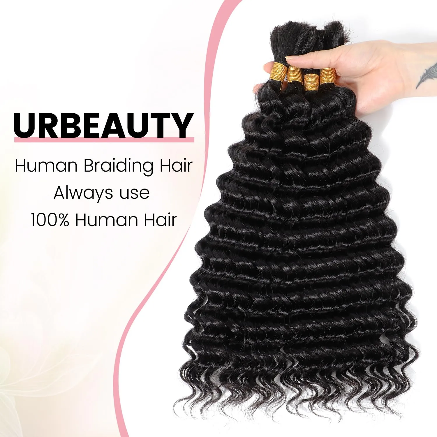 Urbeauty Human Braiding Hair for Boho Bob Braids Deep Wave Bohemian Hair for Braiding,14 in Boho Braids Bulk Human Hair Knotless, Boho Locs, Boho Twist, Gypsy, Goddess, Curly, Micro, No Weft #1B