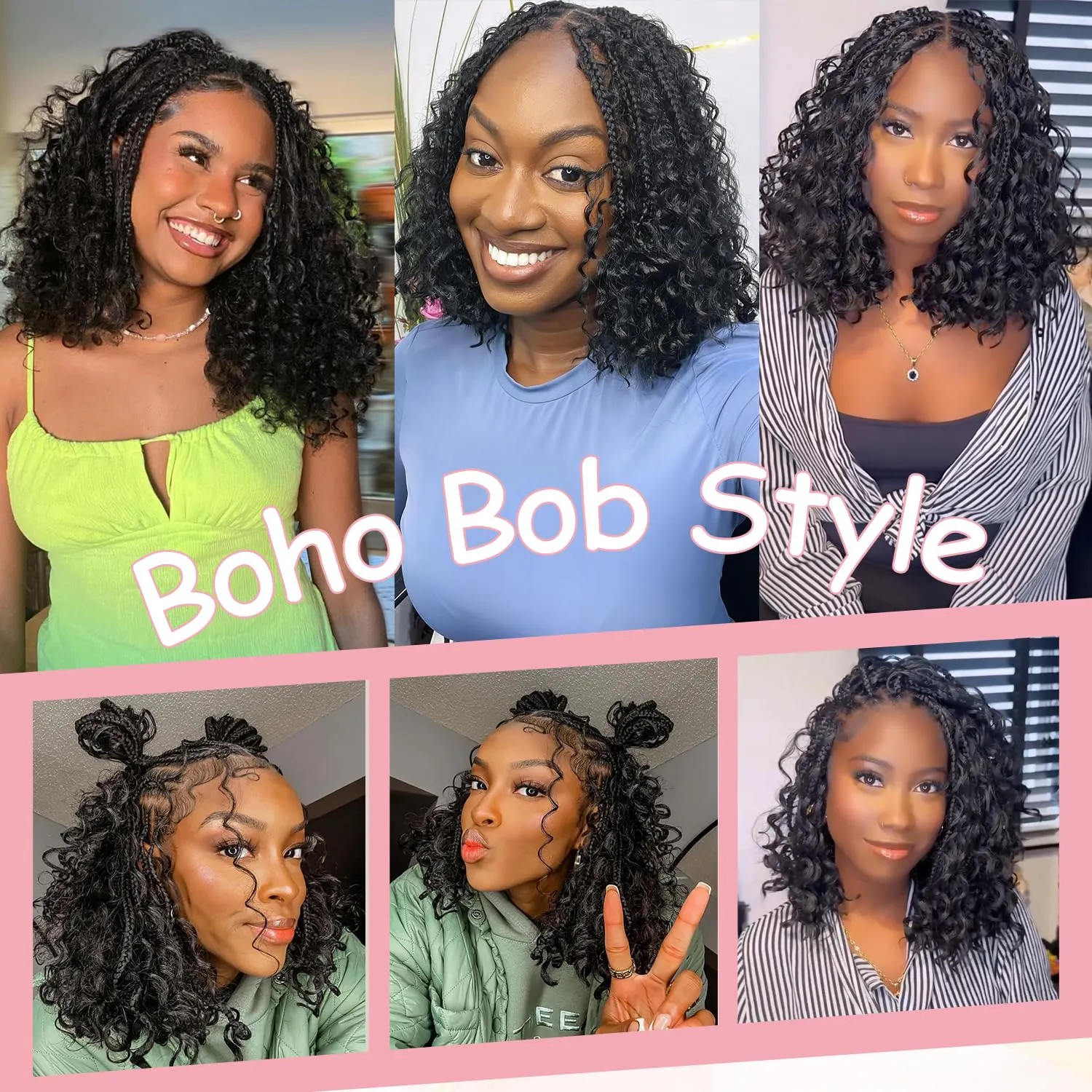 Urbeauty Human Braiding Hair for Boho Bob Braids Deep Wave Bohemian Hair for Braiding,14 in Boho Braids Bulk Human Hair Knotless, Boho Locs, Boho Twist, Gypsy, Goddess, Curly, Micro, No Weft #1B