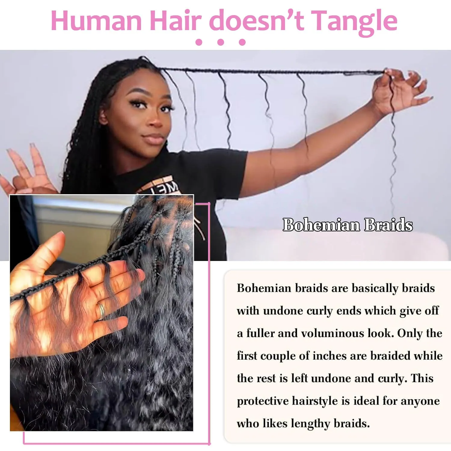 Urbeauty Human Braiding Hair for Boho Bob Braids Deep Wave Bohemian Hair for Braiding,14 in Boho Braids Bulk Human Hair Knotless, Boho Locs, Boho Twist, Gypsy, Goddess, Curly, Micro, No Weft #1B