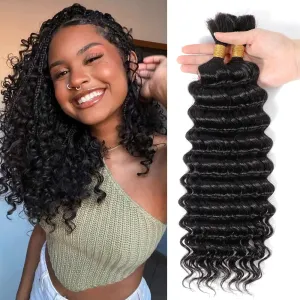 Urbeauty Human Braiding Hair for Boho Bob Braids Deep Wave Bohemian Hair for Braiding,14 in Boho Braids Bulk Human Hair Knotless, Boho Locs, Boho Twist, Gypsy, Goddess, Curly, Micro, No Weft #1B