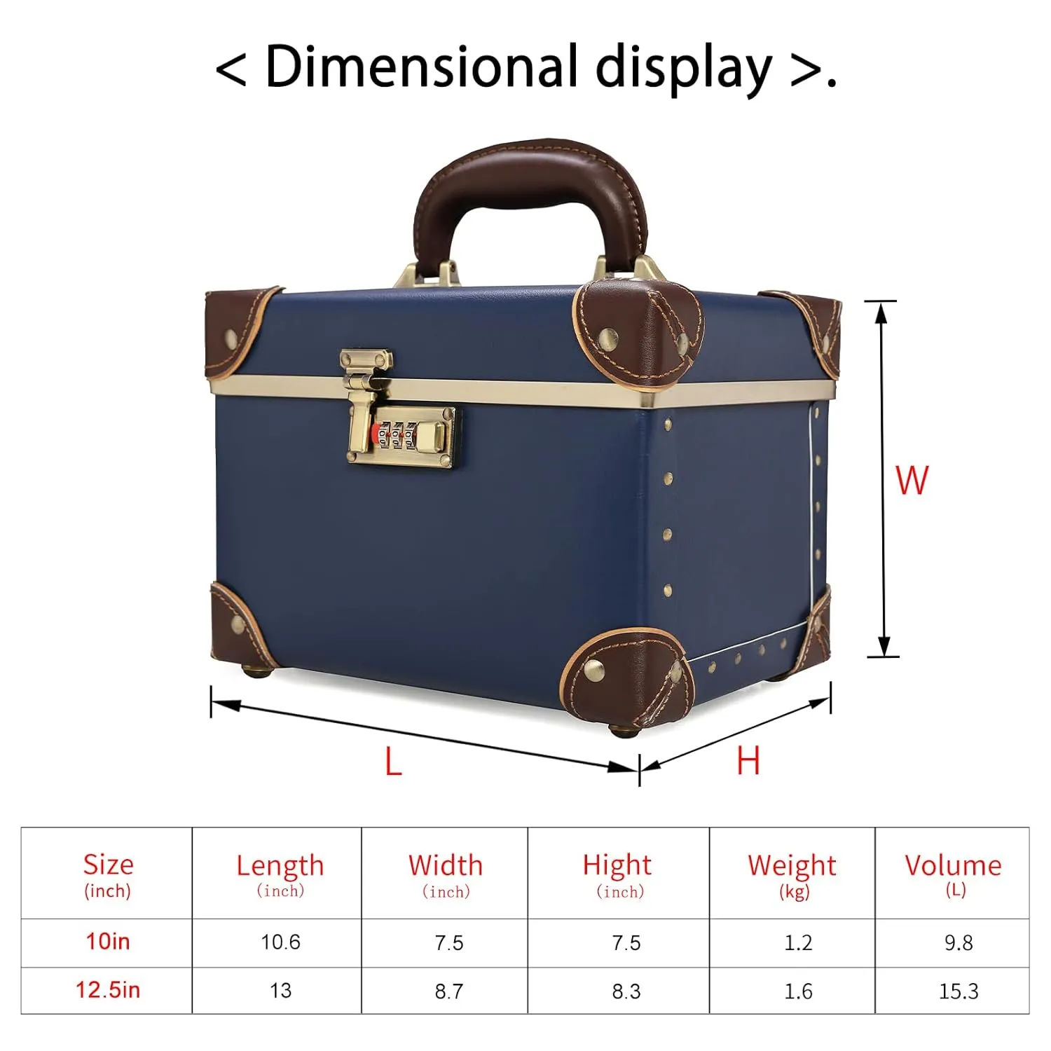 urecity Portable Retro Leather Makeup Train Case Cosmetic Organizer Case Leather Storage Box with Combination Lock (12.5", Retro Blue)