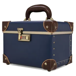 urecity Portable Retro Leather Makeup Train Case Cosmetic Organizer Case Leather Storage Box with Combination Lock (12.5", Retro Blue)