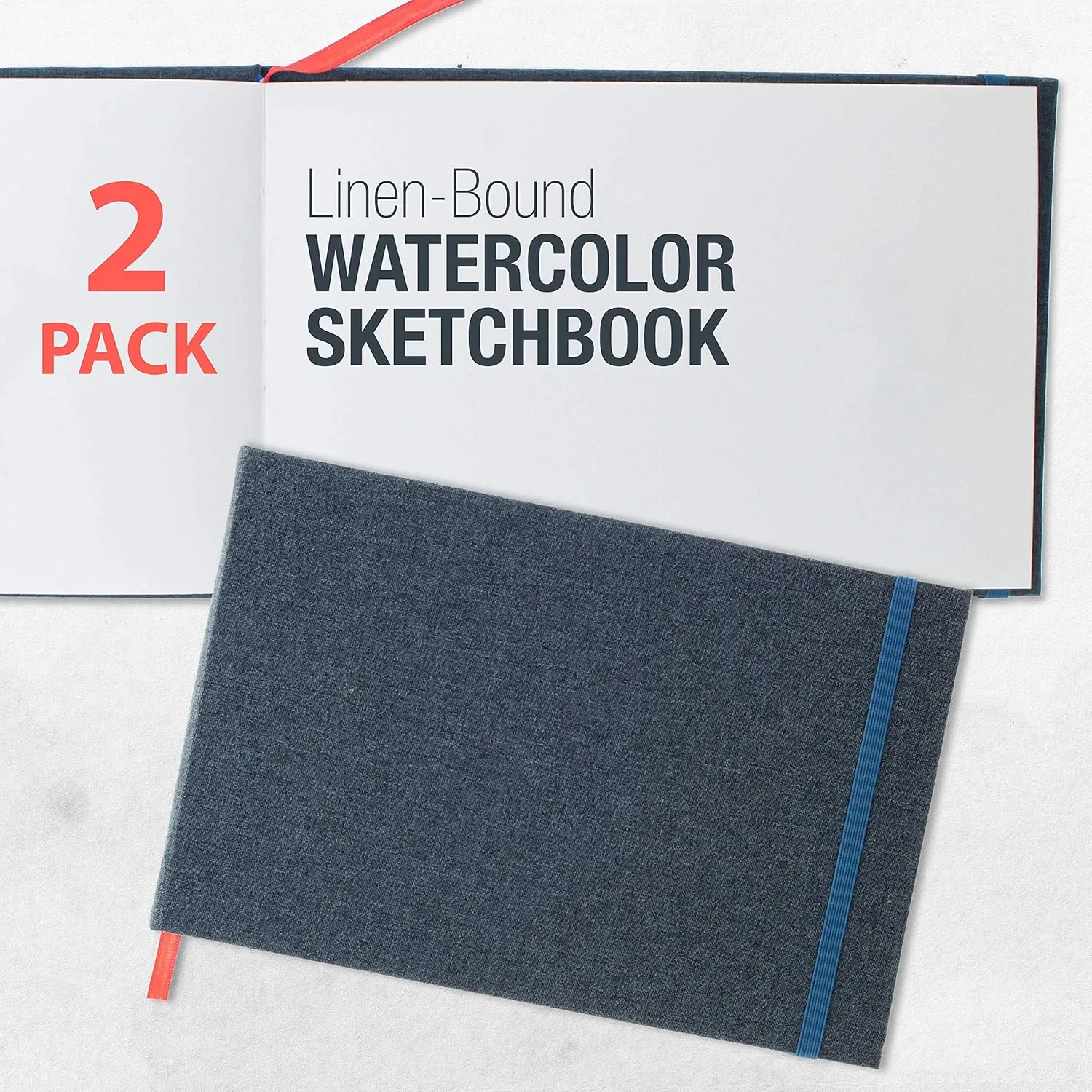 U.S. Art Supply 5.5" x 8.5" Watercolor Book (2 Pack, 76 Sheets Each) - 110lb (230 GSM) Linen-Bound Hardcover Artist Paper Pads - Acid-Free Cold-Pressed Watercolor Paper Pad Mixed Media