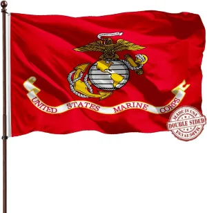 US Marine Corps USMC Flag Outdoor 3x5 Double Sided- 3Ply 240D 4 Rows Stitched- United States Marine Corps Flag- UV Fade Resistant With Canvas Header & 2 Brass Grommets